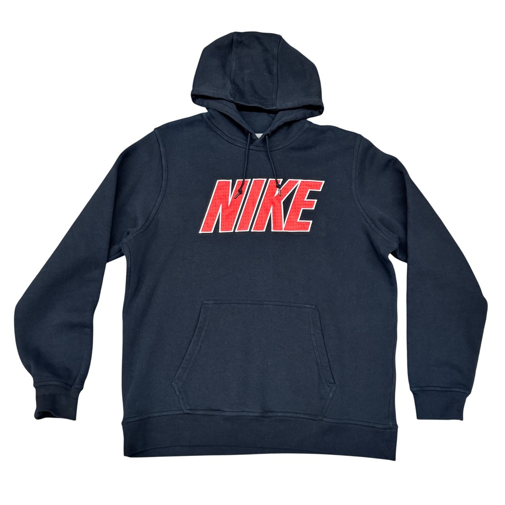Size Large - Vintage Nike Hoodie Black Pullover Red Graphic Logo Sweatshirt Y2K